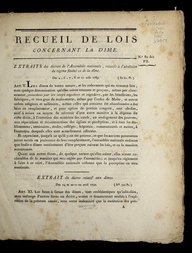 Recueil de lois concernant la dime by France cover