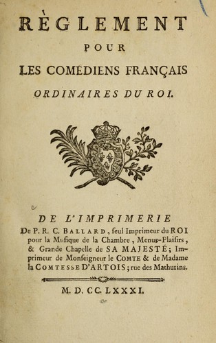 Règlement pour les comédiens français by France. Conseil d'Etat cover