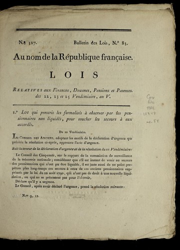 Lois relatives aux finances, douanes, pensions et patentes