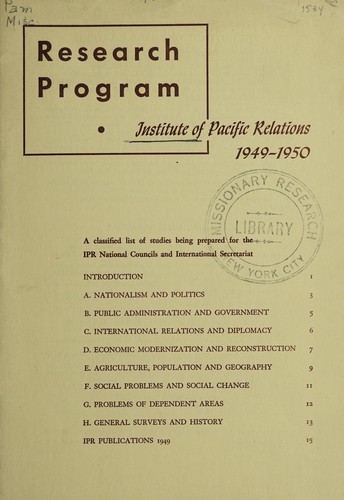 Research program, Institute of Pacific Relations