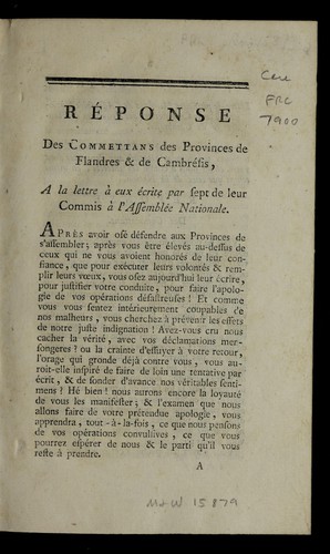 Re ponse des commettans des provinces de Flandres & de Cambresis by Flanders (France) cover