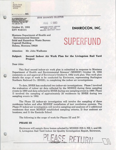 Second indoor air work plan for the Livingston Rail Yard project