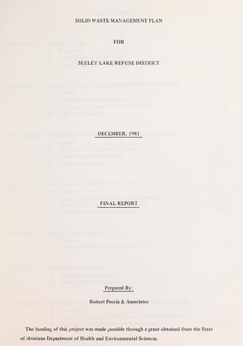 Solid waste management plan for Seeley Lake Refuse District