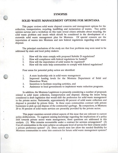 Solid waste management options for Montana