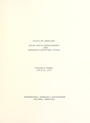 State of Montana solid waste management and resource recovery study
