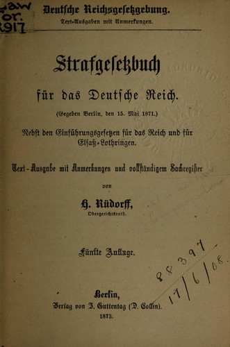 Strafgesetzbuch für das Deutsche Reich by H. Rüdorff cover