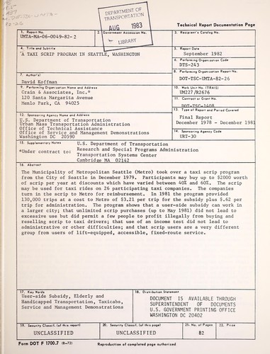 A taxi scrip program in Seattle, Washington