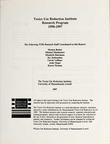 Toxics Use Reduction Institute research program