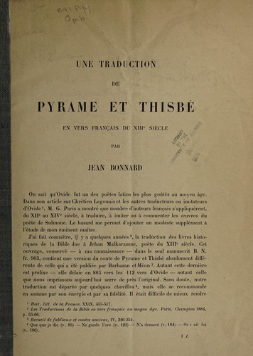 Une traduction de Pyrame et Thisbé en vers français du XIIIe siècle by Ovid cover