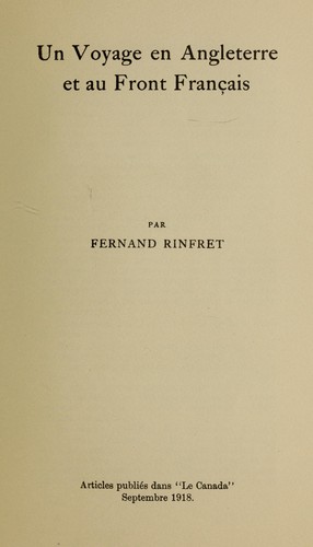 Un voyage en Angleterre et au front francais by Fernand Rinfret cover