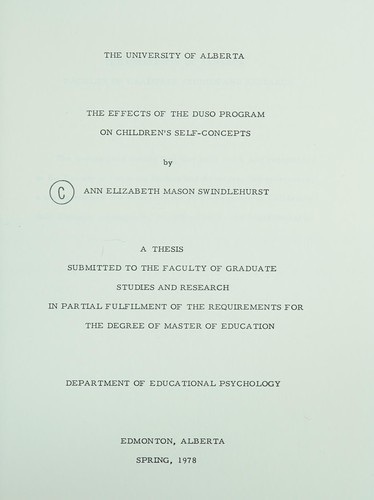 The effects of the DUSO program on children's self-concepts