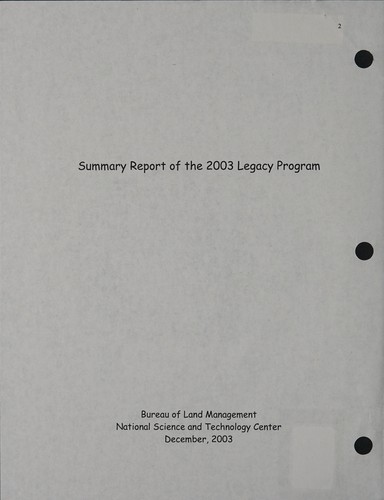 Summary report of the 2003 Legacy Program