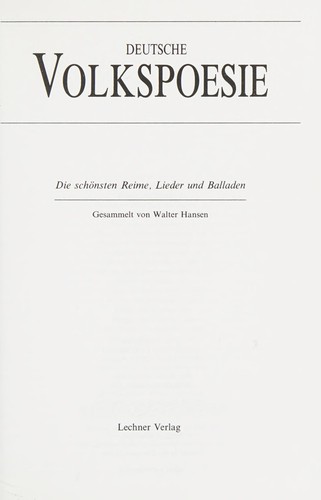 Deutsche Volkspoesie by Walter Hansen cover