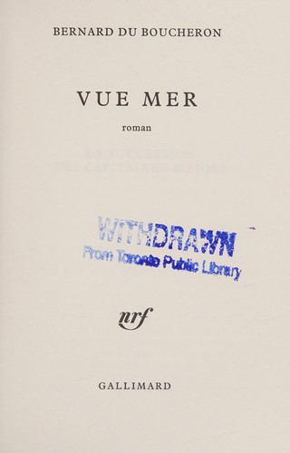 Vue mer by Bernard Du Boucheron cover