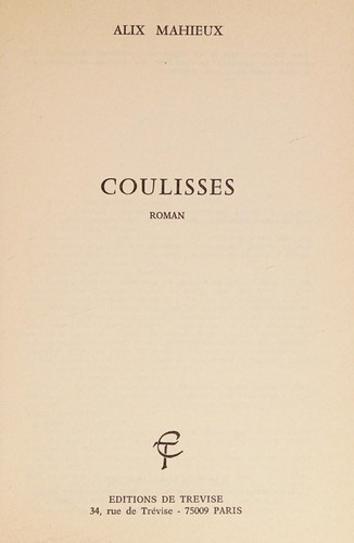 Coulisses by Alix Mahieux cover