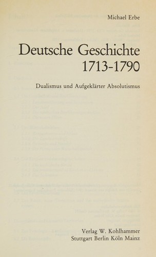 Deutsche Geschichte, 1713-1790 by Michael Erbe cover
