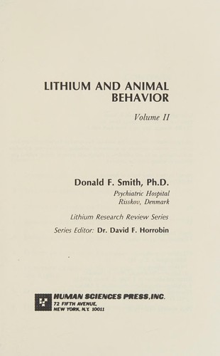 Lithium and animal behavior by Smith, Donald F. cover