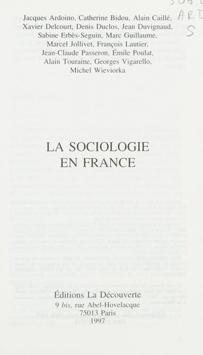 La sociologie en France by Jacques Ardoino cover