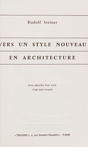 Vers un style nouveau en architecture by Rudolf Steiner cover