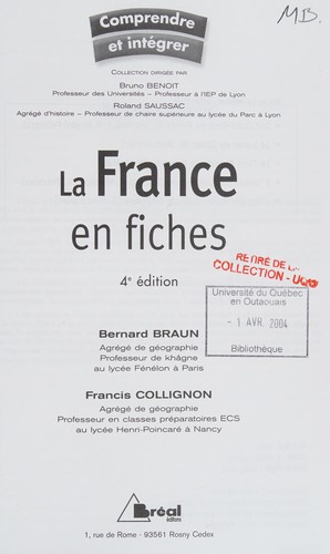 La France en fiches by Bernard Braun cover
