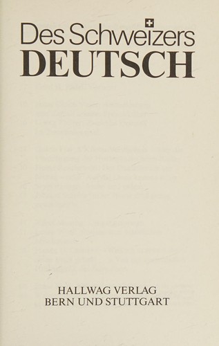 Des Schweizers Deutsch by  cover