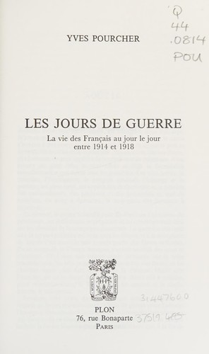 Les jours de guerre by Yves Pourcher cover