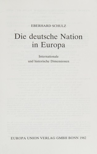 Die deutsche Nation in Europa by Schulz, Eberhard cover