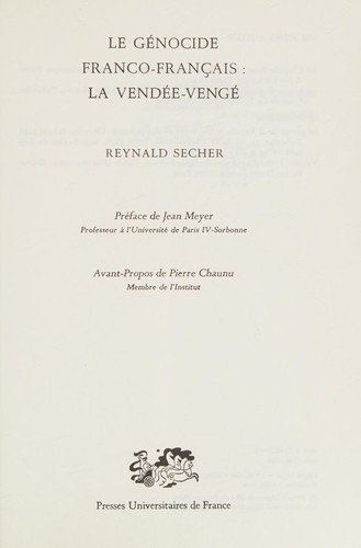 Le Génocide franco-franca̧is by Reynald Secher cover