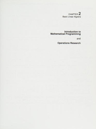 Operations research; and, Introduction to mathematical programming