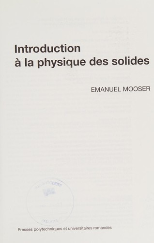 Introduction a la physique des solides