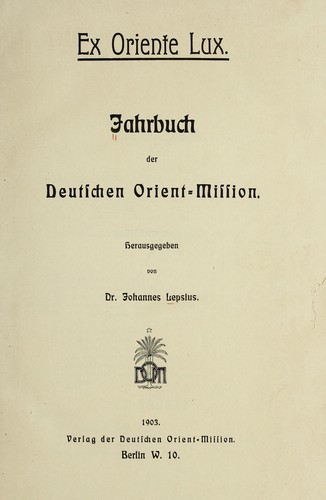 Jahrbuch der Deutsch Orient-Mission by Johannes Lepsius cover