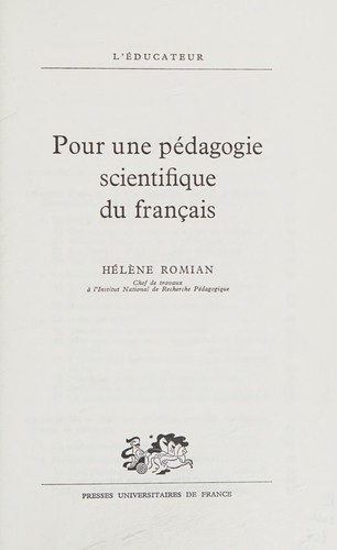 Pour une pédagogie scientifique du français by Hélène Romian cover