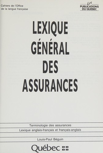 Lexique général des assurances by Louis Paul Béguin cover