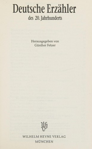 Deutsche Erzähler des 20. Jahrhunderts by Günther Fetzer cover