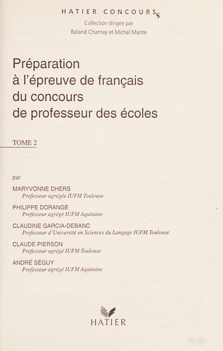 Préparation à l'épreuve de français du concours de professeur des écoles by Maryvonne Dhers cover