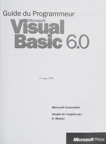 Guide du programmeur Microsoft Visual Basic 6.0