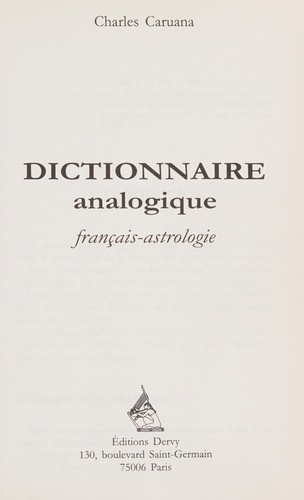 Dictionnaire analogique français-astrologie by Charles Caruana cover