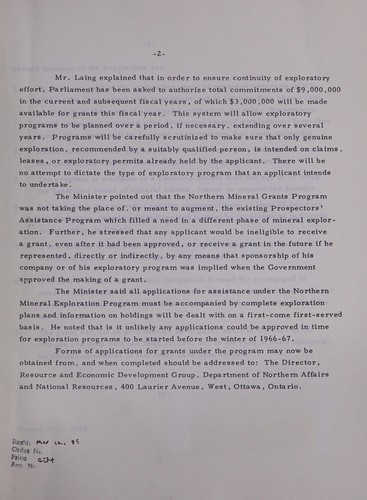 Northern mineral exploration program