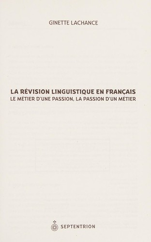 La révision linguistique en français by Ginette Lachance cover