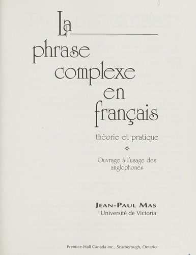 La phrase complexe en français by Jean-Paul Mas cover
