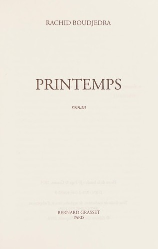 Printemps by Rachid Boudjedra cover