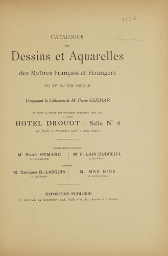 Dessins et aquarelles des maîtres français et étrangers du XVe au XIXe siècle by Hôtel Drouot cover