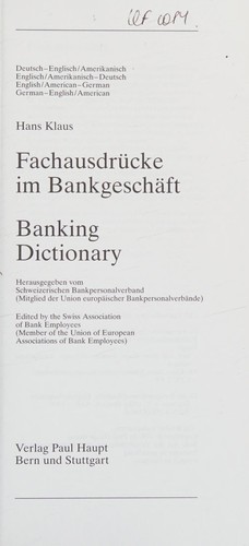 Fachausdrücke im Bankgeschäft by Hans Klaus cover