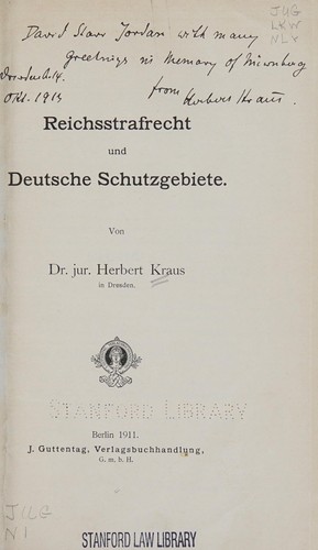 Reichsstrafrecht und deutsche schutzgebiete by Kraus, Herbert cover