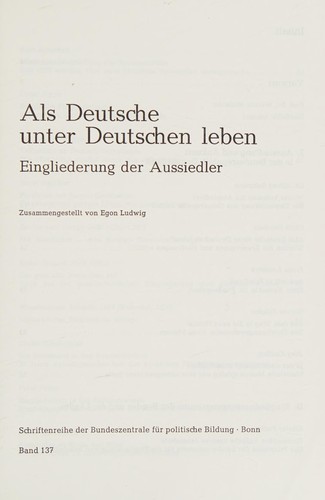 Als Deutsche unter Deutschen leben by Egon Ludwig cover