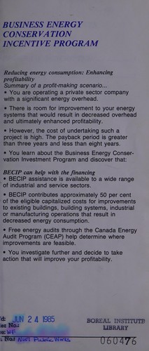 Business Energy Conservation Incentive Program by Northwest Territories. Department of Public Works cover