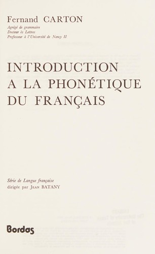 Introduction á la phonétique du français by Fernand Carton cover