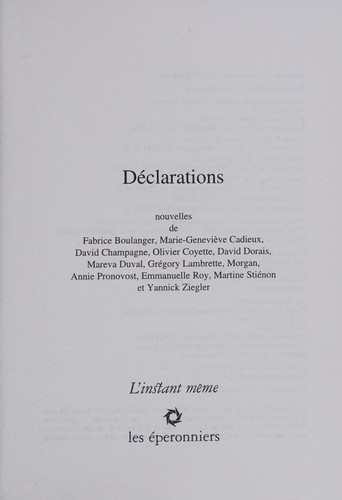 Déclarations by Fabrice Boulanger cover