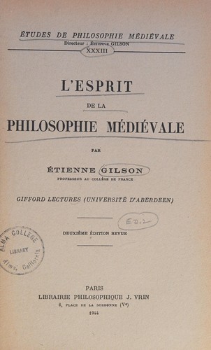 L' esprit de la philosophie médiévale
