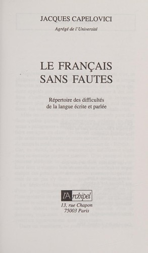 Le français sans faute by Jacques Capelovici cover